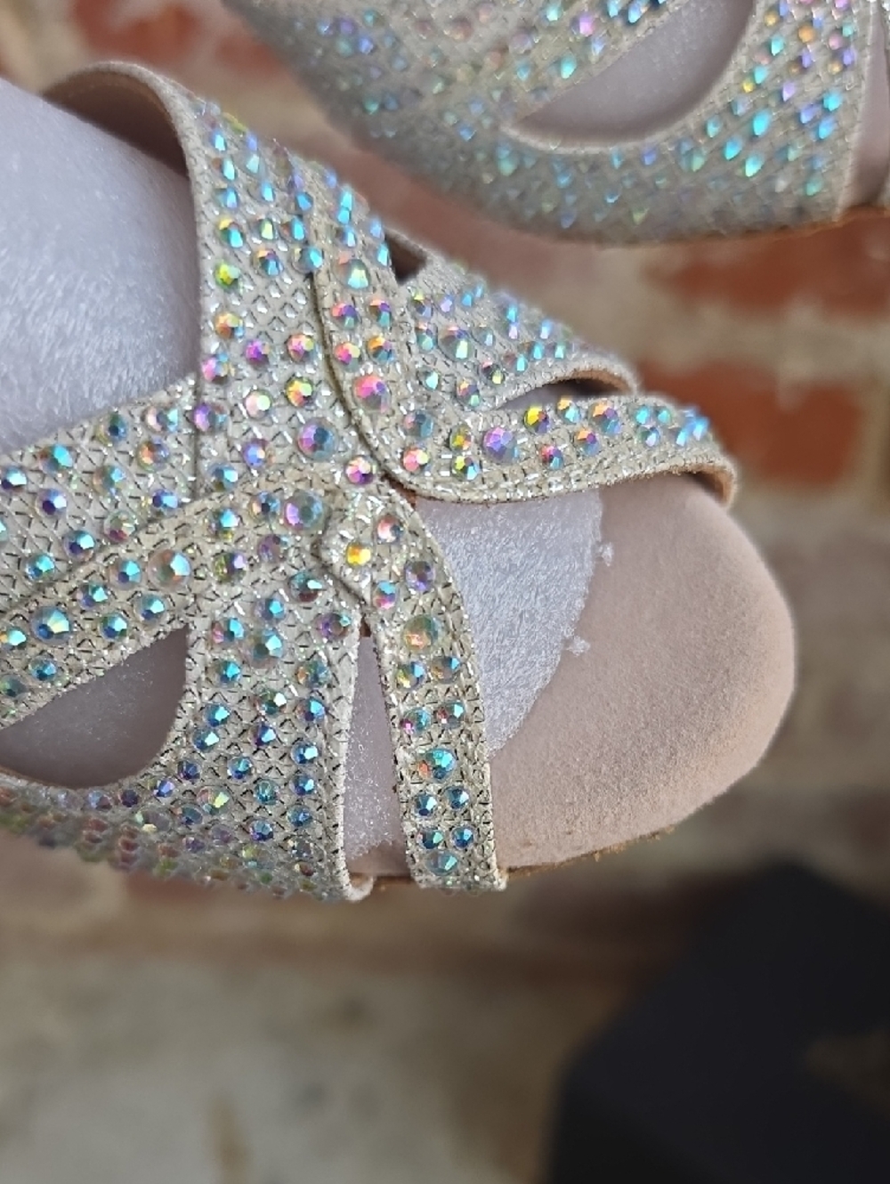 Sparkling Champagne Rhinestone Strappy Dance Heels - Picture 6 of 6